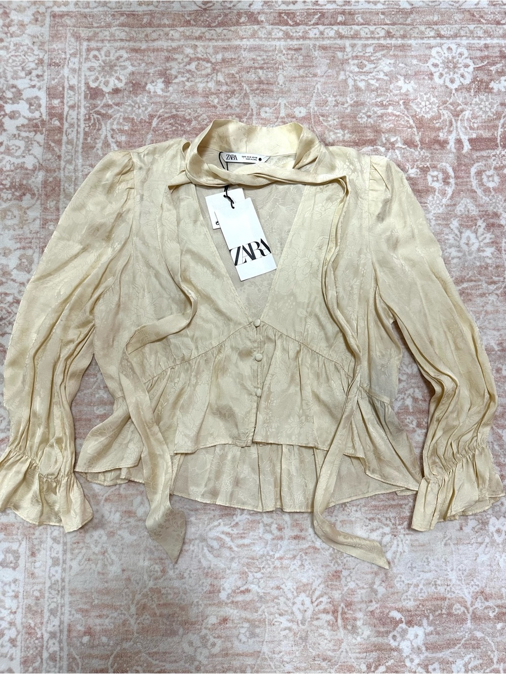 NWT Zara Satin Jacquard Blouse - Picture 2 of 12
